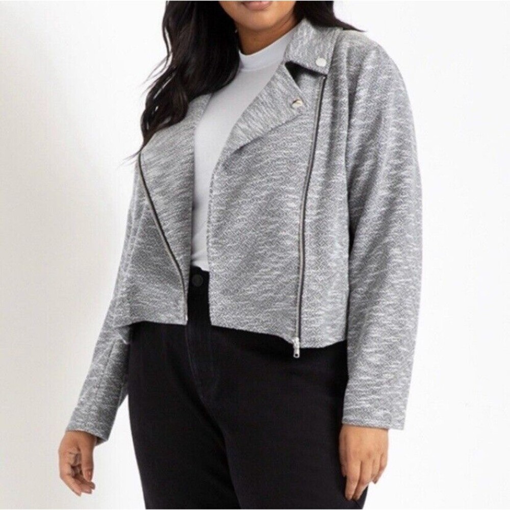 Eloquii Jacket Size 14/16 Soft Gray Knit Moto Full Zip Asymmetrical